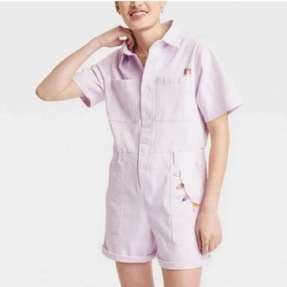NWT Target Pride Unisex Romper Playsuit Lavender Purple Rainbow Pocket XS